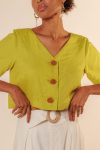 Blusa Manga Curta Linho Paulina Verde Ilha