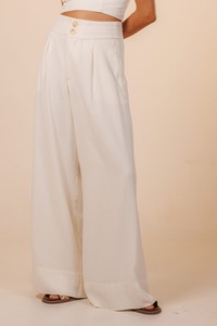 Calça Longa Pantalona Linho Alena Off White