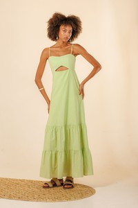 Vestido Longo Amplo Camadas Celeste Verde