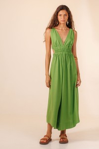 Vestido Cropped Linho Decote em V Larissa Verde