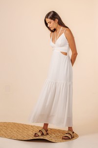 Vestido Cropped Decote em V Babado Franzido Iris Off White