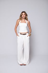 Foto do produto Calça Ampla com Pregas de Linho Off White 