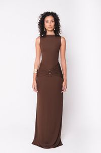 Foto do produto Vestido Longo Argola Marrom 