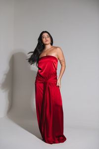 Foto do produto Vestido Longo de Cetim Jade Vermelho