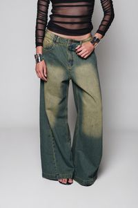 Foto do produto Calça Jeans Wide Leg Esverdeada 