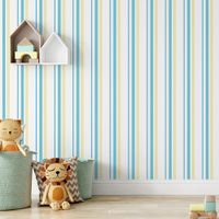 Foto do produto Papel de Parede Listras Amarelo e Tons de Azul