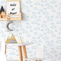 Foto do produto Papel de Parede Infantil Nuvens Minimalistas Azul