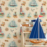 Foto do produto Papel de Parede Infantil de Navios e Mapas