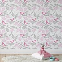 Foto do produto Papel de Parede Pássaros e Galhos (Rosa)
