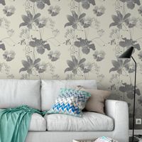 Foto do produto Papel de Parede Flores Cinzas com Fundo Bege