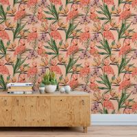Foto do produto Papel de Parede Flamingos e Folhas 