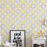 Foto do produto Papel de Parede Infantil Círculos Abstratos (Amarelo e Cinza)