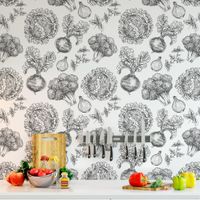 Foto do produto Papel de Parede para Cozinha de Legumes (Preto e Branco)