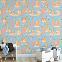 Foto do produto Papel de Parede Infantil Animais Safari (Azul)