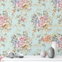 Foto do produto Papel de Parede Azul Turquesa com Flores 