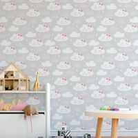 Foto do produto Papel de Parede Infantil Nuvens Brancas com Rosa