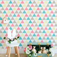 Foto do produto Papel de Parede Triângulos Rosa, Azul e Amarelo