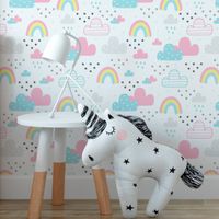 Foto do produto Papel de Parede Infantil Nuvens e Arco-íris