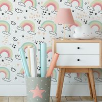 Foto do produto Papel de Parede Infantil Nuvens e Arco-íris Delicados