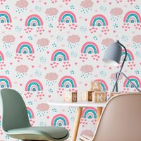 Foto do produto Papel de Parede Infantil Arco-íris Rosa Delicados