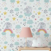 Foto do produto Papel de Parede Infantil Coelhos com Arco-íris