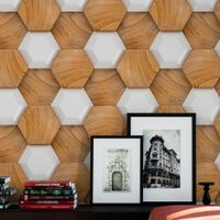 Foto do produto Papel de Parede hexágono de Madeira com Branco