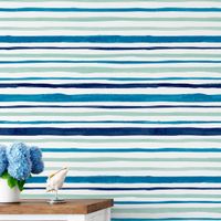 Foto do produto Papel de Parede Tons de Azul com Listras Assimétricas