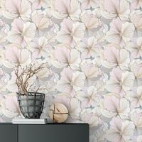 Foto do produto Papel de Parede Floral em Tons de Rosa Claro com Dourado