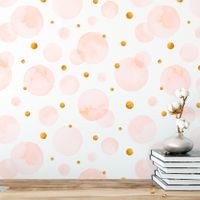 Foto do produto Papel de Parede Círculos Rosa Claro com Dourado