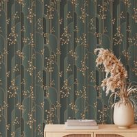 Foto do produto Papel de Parede Verde Escuro com Folhas Secas