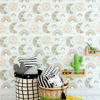 Foto do produto Papel de Parede Arco Íris e Lua Com Flores
