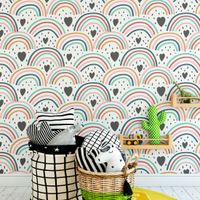 Foto do produto Papel de Parede Infantil Arco Iris Com Corações