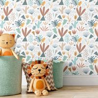 Foto do produto Papel de Parede Infantil Selva Abstrata Fundo Branco