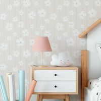 Foto do produto Papel de Parede Infantil Listras Floral Fundo Bege