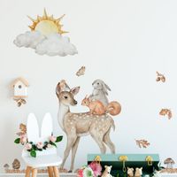 Foto do produto Adesivo de Parede Infantil Aquarela: Cervo, Coelho, Pássaro, Borboleta, Sol, Nuvem e Folhas