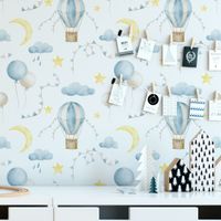 Foto do produto Papel de Parede Aquarela: Balões, Estrelas e Lua
