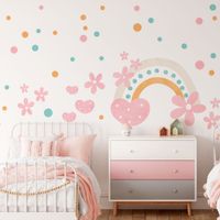 Foto do produto Adesivo de Parede Infantil Arco-Íris com Corações e Flores Coloridas