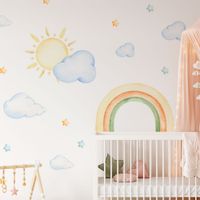 Foto do produto Adesivo de Parede Infantil Aquarela Arco-Íris e Céu Encantado