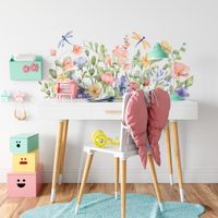 Foto do produto Adesivo de Parede Jardim Delicado Aquarela Flores e Libélulas
