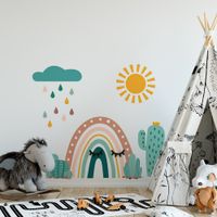 Foto do produto Adesivo de Parede Infantil Arco-Íris Boho com Sol e Cactos
