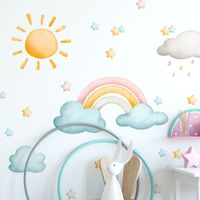 Foto do produto Adesivo de Parede Infantil Arco-Íris Mágico Sol e Estrelas Aquarela