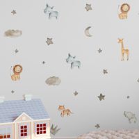 Foto do produto Kit Adesivos de Parede Safari Aquarela - Animais e Céu Estrelado
