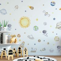 Foto do produto Adesivo de Parede Infantil Sistema Solar e Foguetes Aquarela