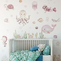 Foto do produto Adesivo de Parede Infantil Fundo do Mar Rosa Aquarela Candy