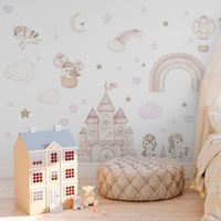 Foto do produto Adesivo de Parede Infantil Reino Mágico Unicórnios e Castelo Aquarela