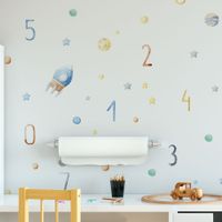 Foto do produto Adesivo de Parede Infantil Espaço e Números Aquarela Educativo