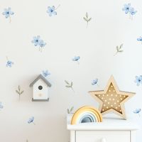 Foto do produto Kit Adesivos de Parede Infantil Jardim Encantado Flores Azuis