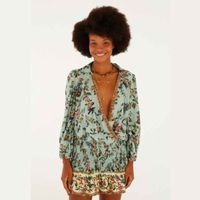 Foto do produto Vestido Curto Manga Estampado Canto de Pássaros FARM