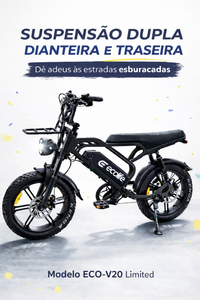 Foto do produto Bicicleta Elétrica, ECO-V20 Limited, motor de 1000W, bateria de 48V/15Ah, duplo amortecedores dianteiro e traseiro