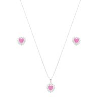 Foto do produto Colar, Brinco e Pingente de Coração Rosa Borda Zircônia